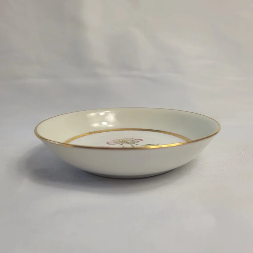FOUR Mikado Harmony Fruit Bowls Cream Rim Pink Floral Center